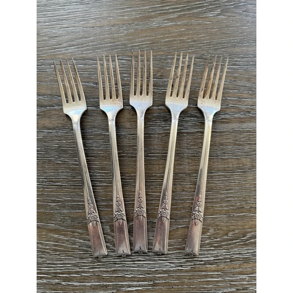 Vintage Wm A Rogers Oneida Ltd VALLEY ROSE Silverplate Dinner Forks Set Of 5